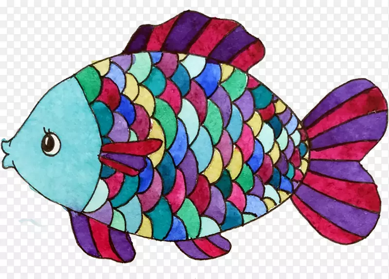彩色拼接小鱼水彩图