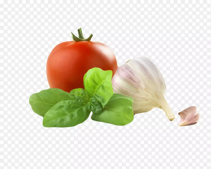 白色健康佐料大蒜头和西红柿实物