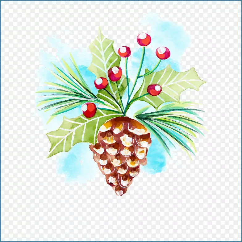 卡通手绘油画松果圣诞红果实