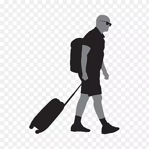 卡通插画男人拖着行李