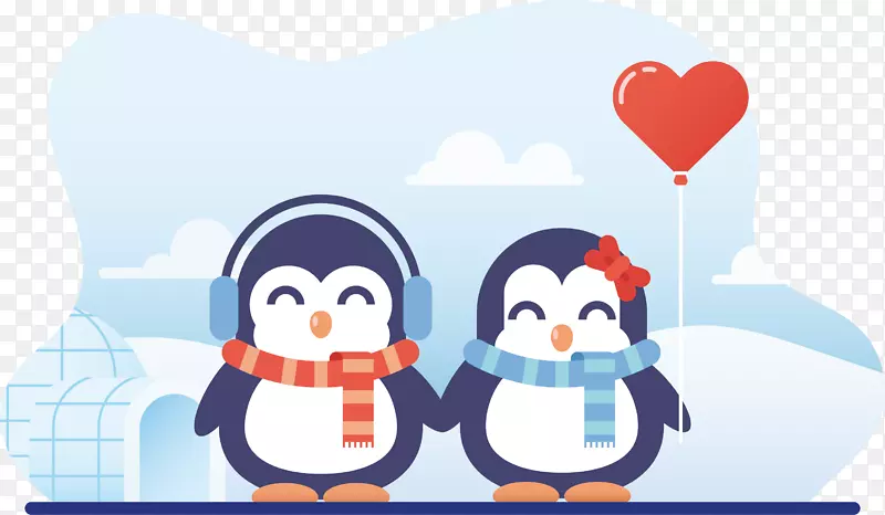 情人节卡通企鹅约会装饰