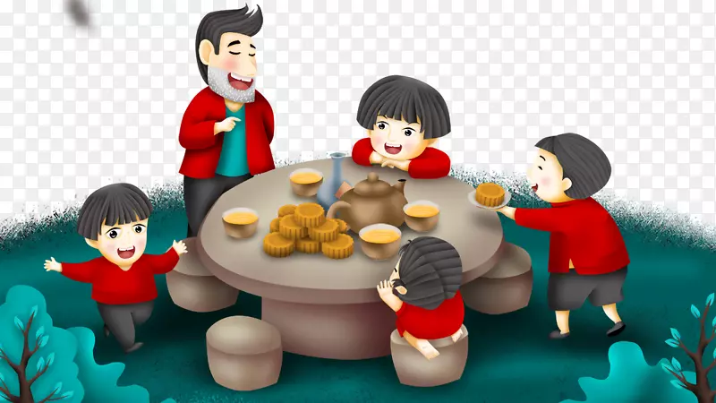 免抠卡通中秋节一家人团圆吃月饼
