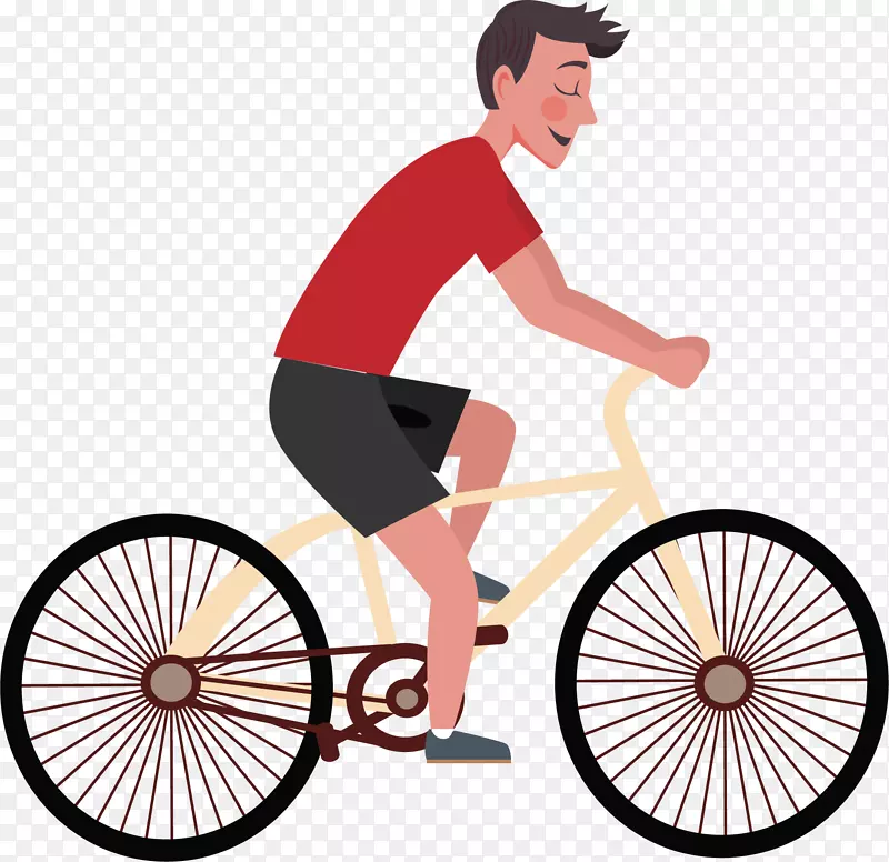 手绘小清新骑自行车插画图案