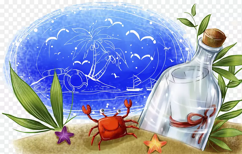 沙滩度假手绘插画