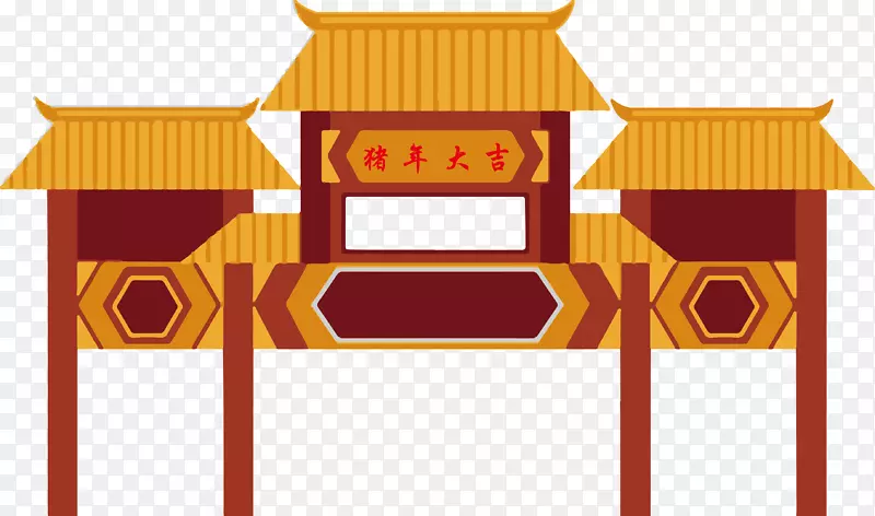 中国风猪年牌坊装饰边框矢量
