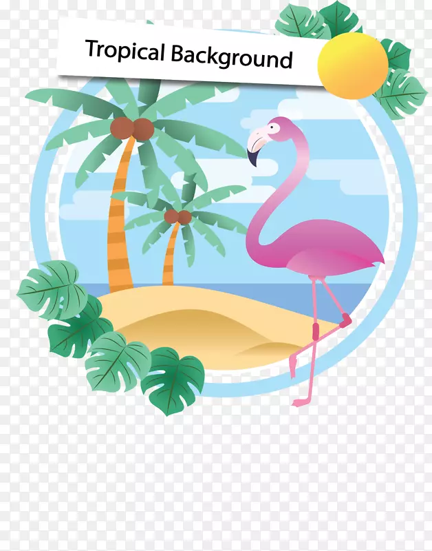 夏季沙滩粉色火烈鸟