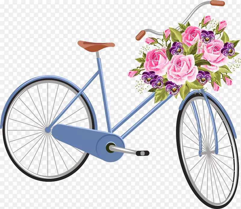 蓝色简约自行车花篮装饰图案