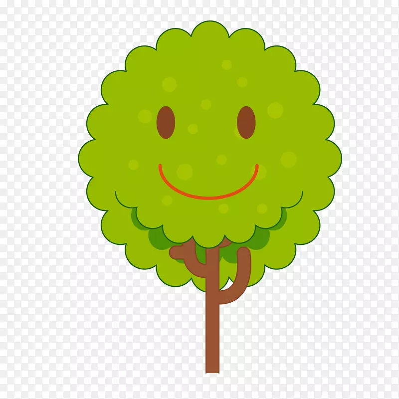 矢量手绘绿色环保微笑小树