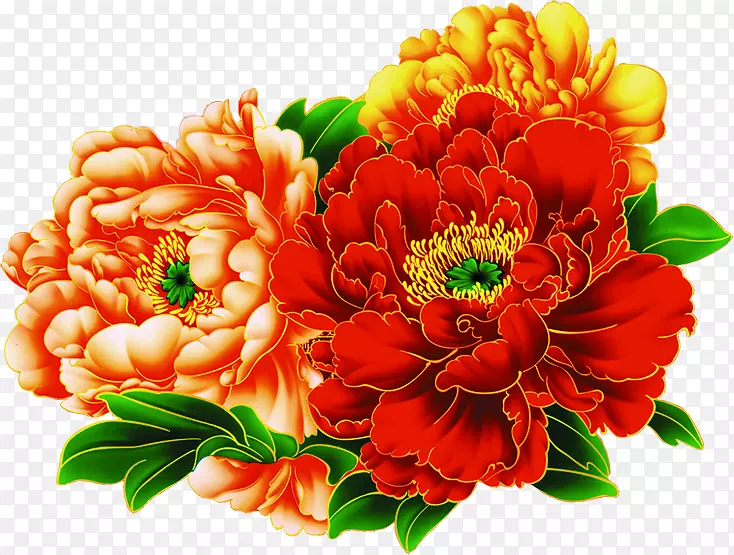 手绘质感鲜艳的红色海棠花