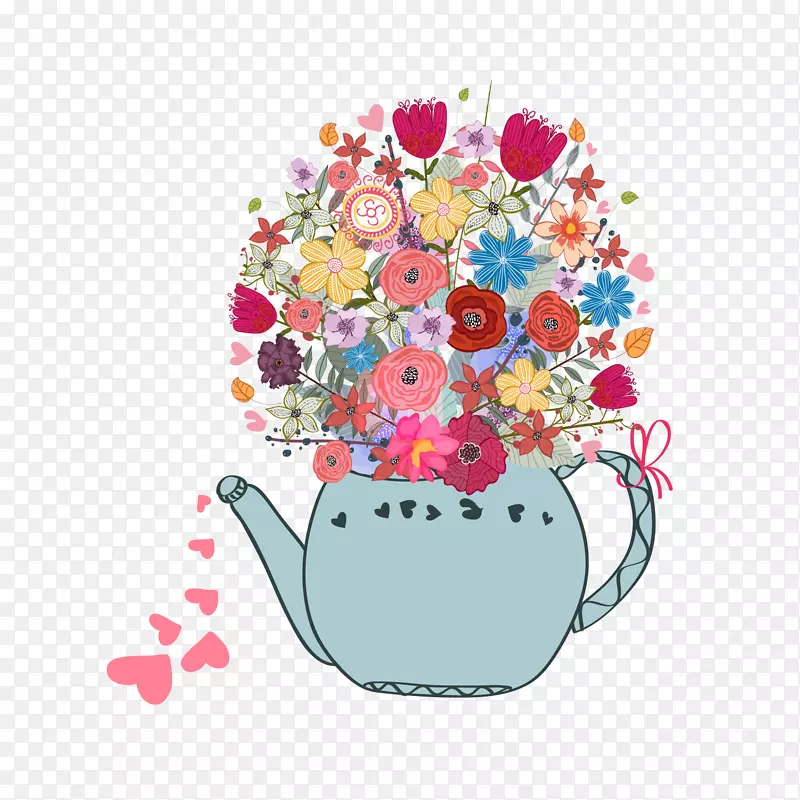 水壶花瓶中的彩色花卉