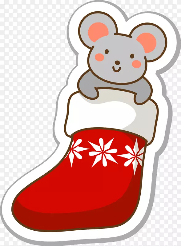 卡通红色圣诞袜老鼠