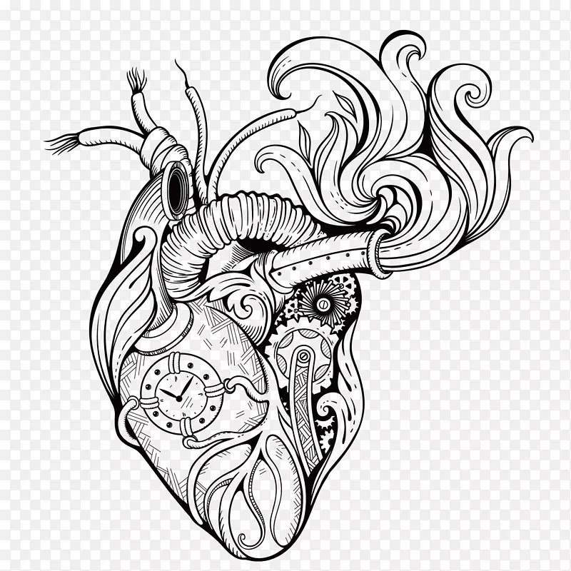 手绘创新酷炫线描心脏