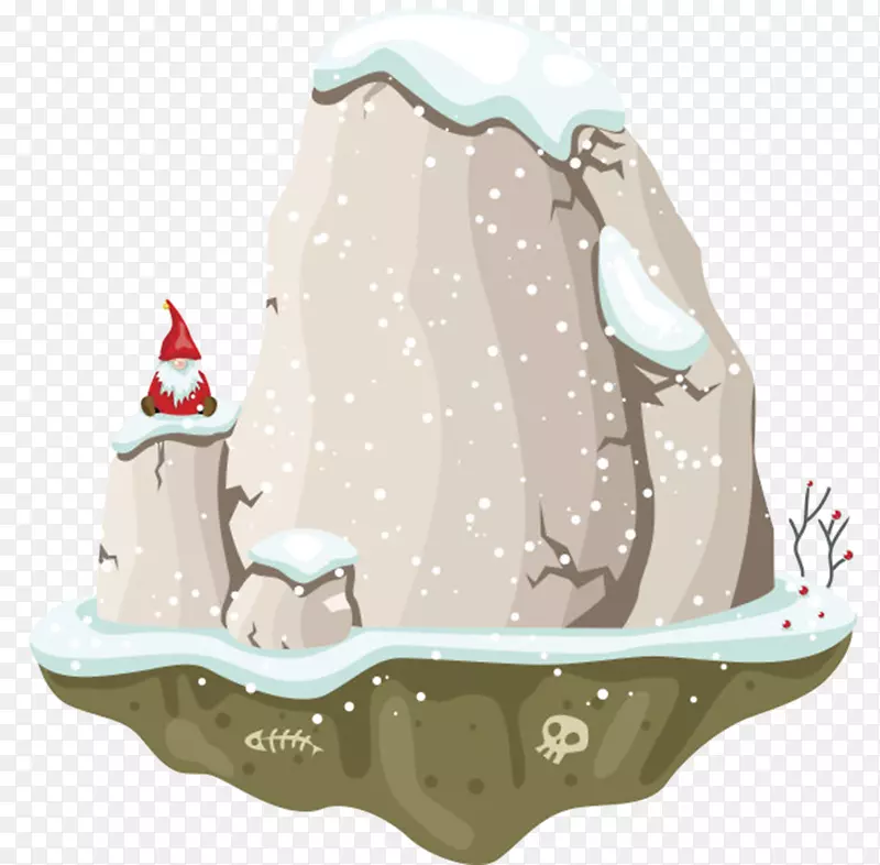 卡通手绘下雪圣诞老人山石子