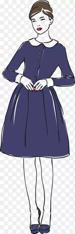 蓝色连衣裙美女