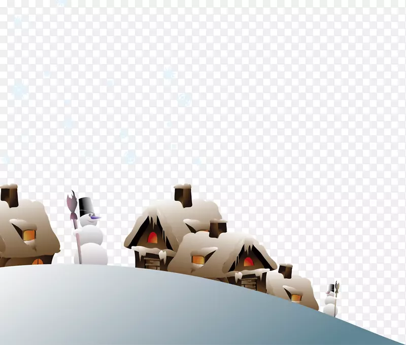 卡通矢量下雪村庄