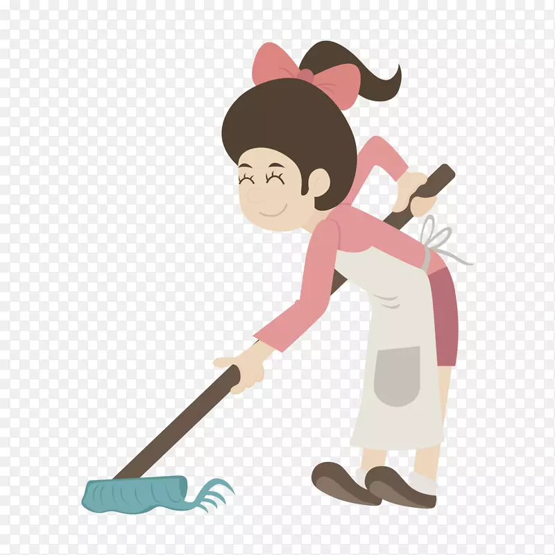 手绘卡通劳动的人擦地板矢量
