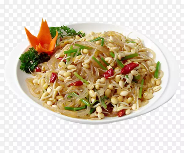 盘子里的菜辣椒炒黄豆芽