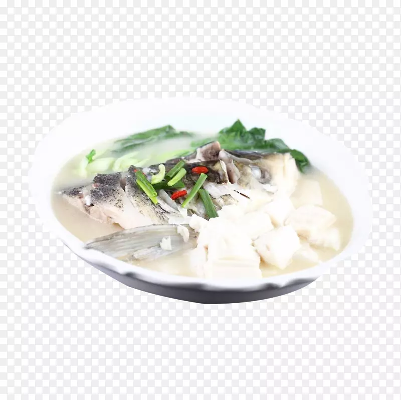 汤鲜味美鱼头豆腐汤食物图片