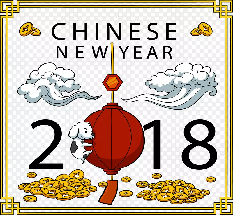 2018年可爱狗和灯笼贺卡矢量素材