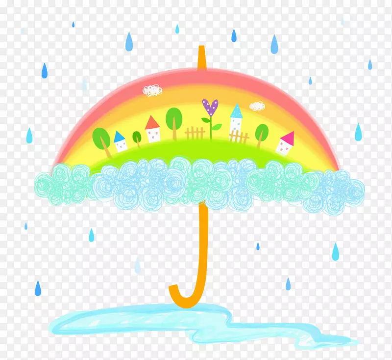 手绘彩色雨伞彩虹