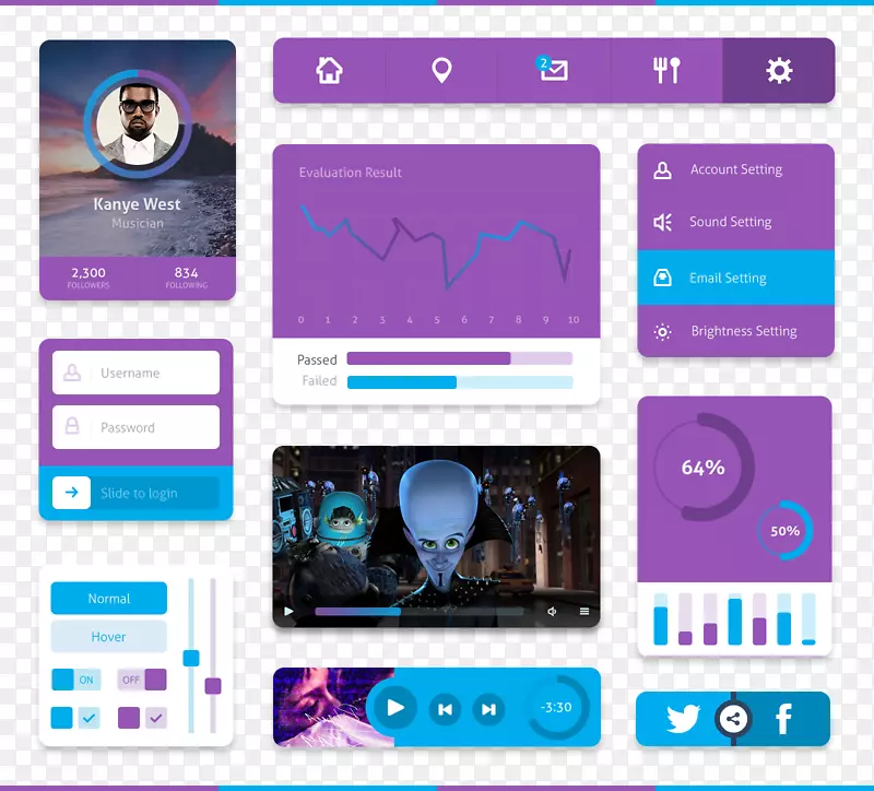 紫蓝色扁平网站界面UI