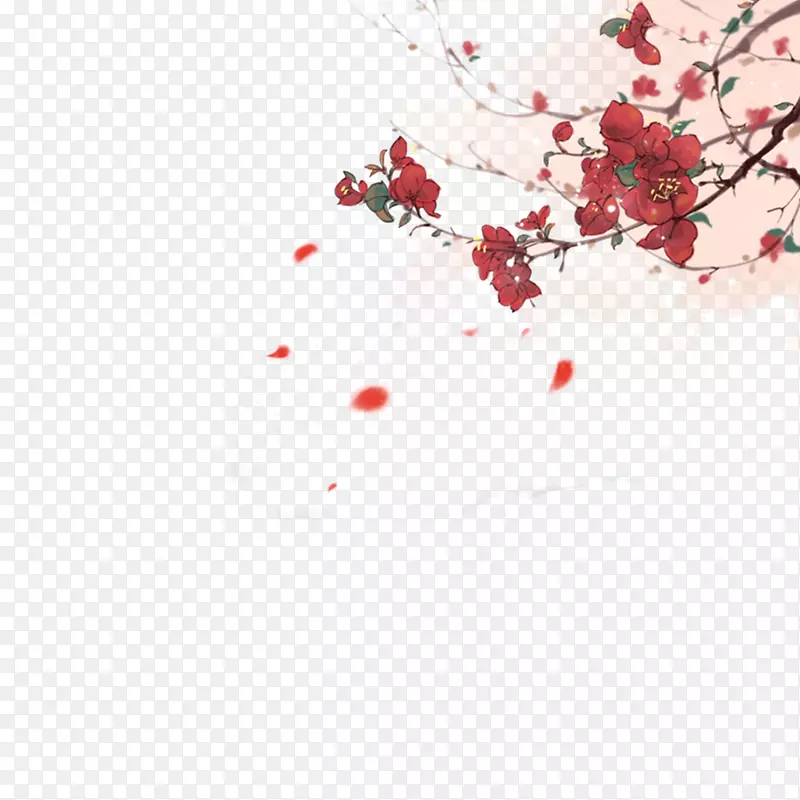 手绘古风落花设计素材
