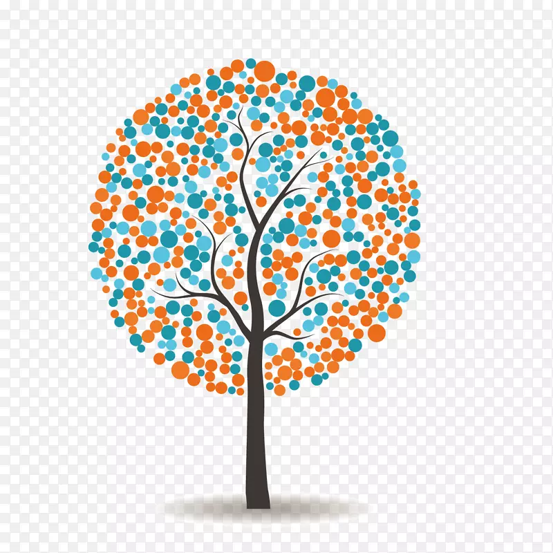 橙色蓝色卡通树