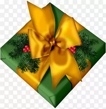橙色丝带绿纸包装的圣诞礼物