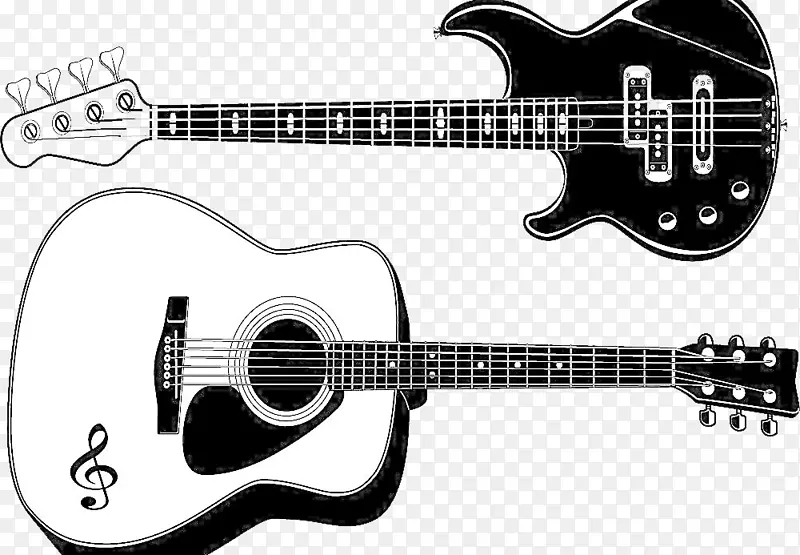 黑白线条吉他装饰图案免抠素材