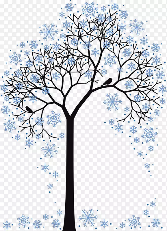 蓝色雪花缠绕的树枝
