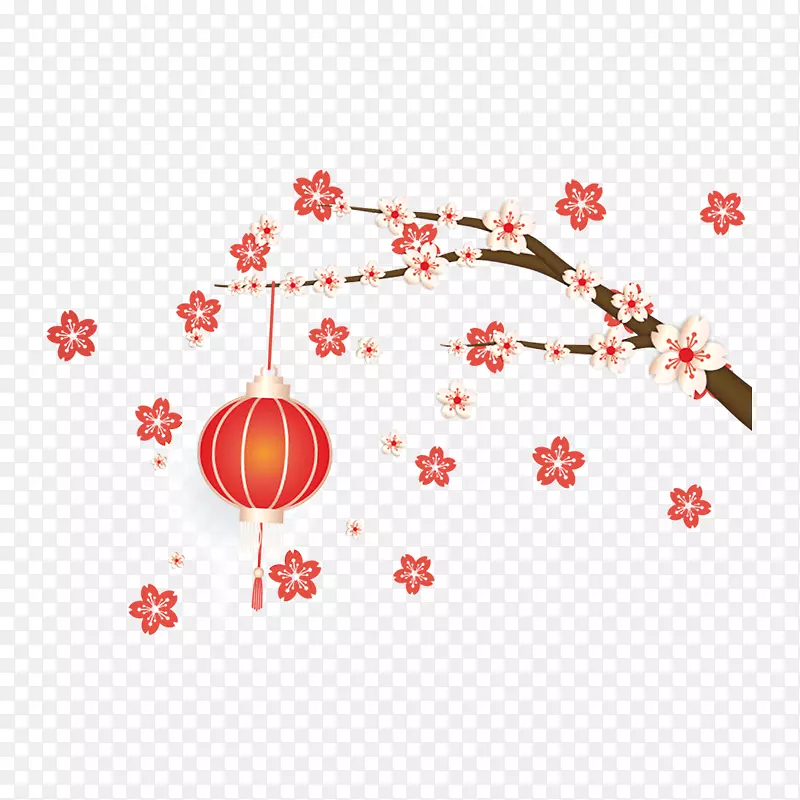 红色春节梅花装饰元素
