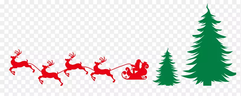 圣诞树麋鹿圣诞老人雪橇剪影