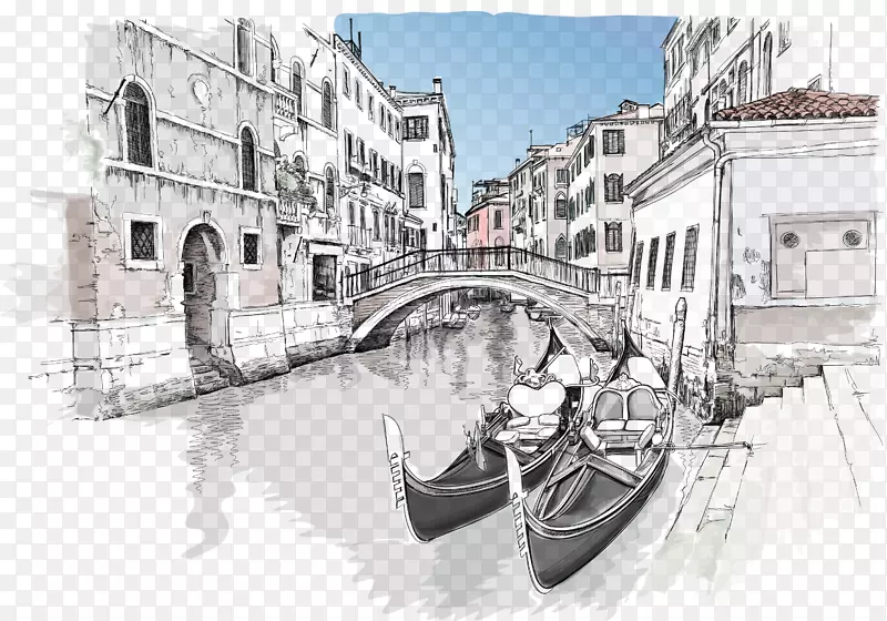 威尼斯水彩风格插画矢量