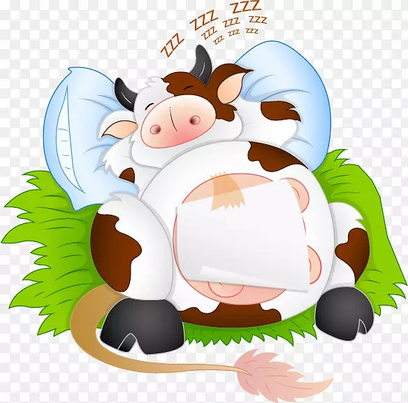 卡通睡觉动物奶牛留纸条