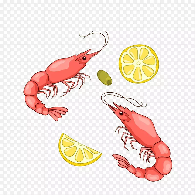 手绘小龙虾和柠檬素材