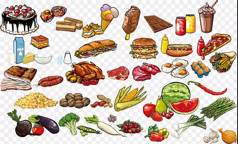 手绘蔬菜与食物