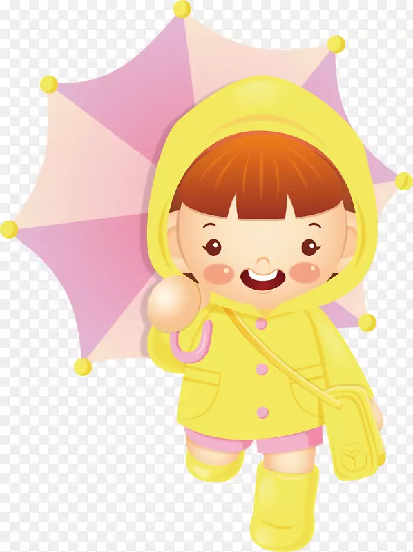 粉红色雨伞小女孩手绘图案