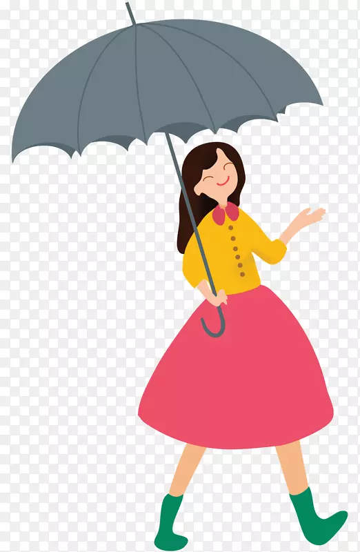 卡通手绘打伞的女孩