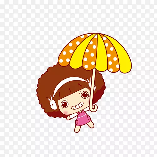 卡通撑伞的女孩