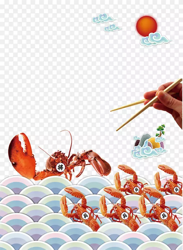 虾兵蟹将创意餐饮装饰矢量图