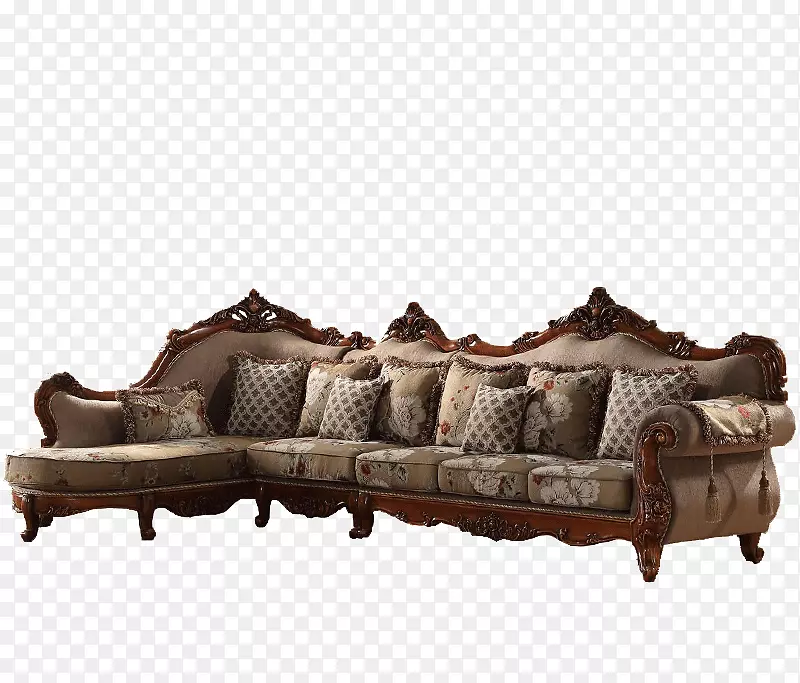 实木雕花欧式布艺沙发