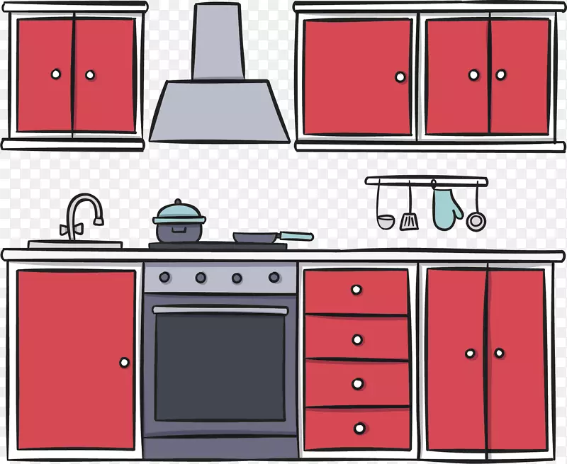 红色卡通厨房整体橱柜