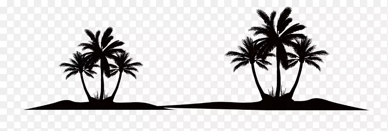 矢量黑色海滩椰树风景剪影