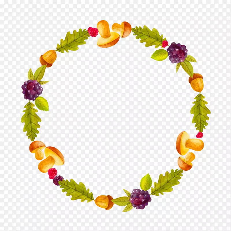 水果树叶圆形花环图案装饰