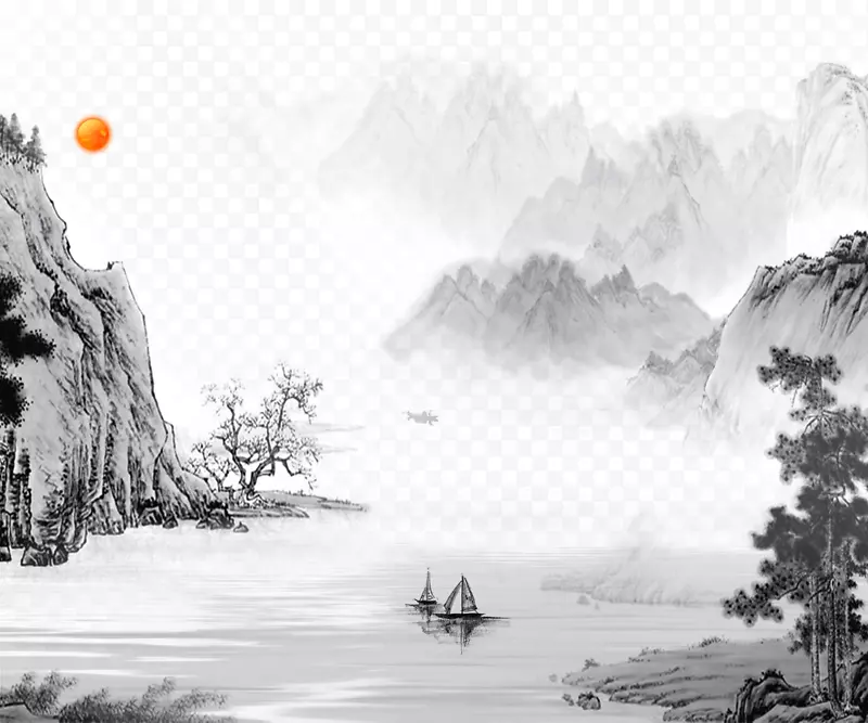 中国风水墨风景装饰图案