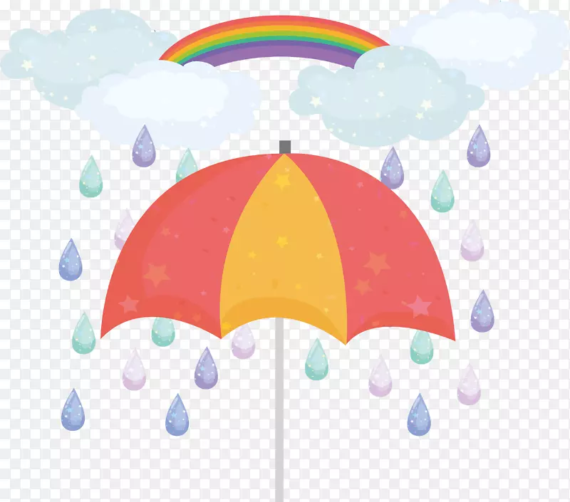 水彩雨后彩虹伞