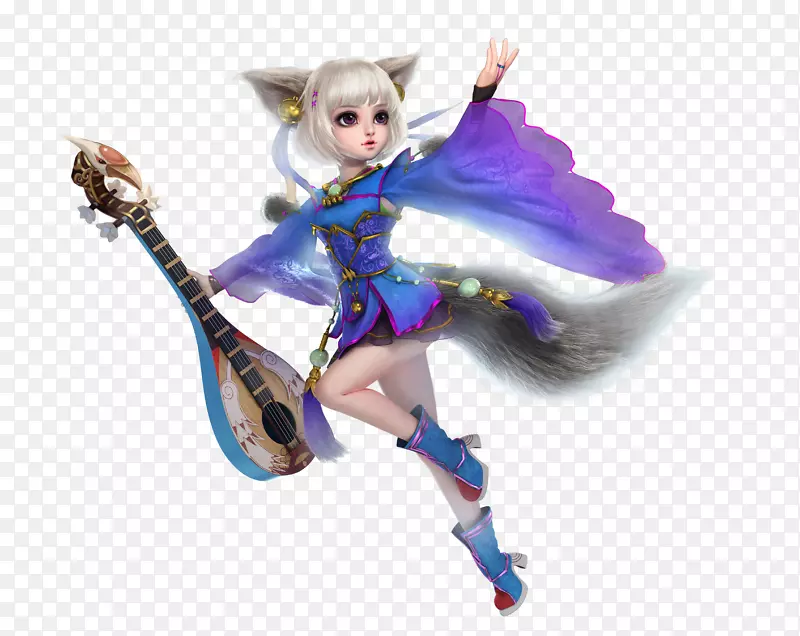 舞动的蓝色精灵素材图