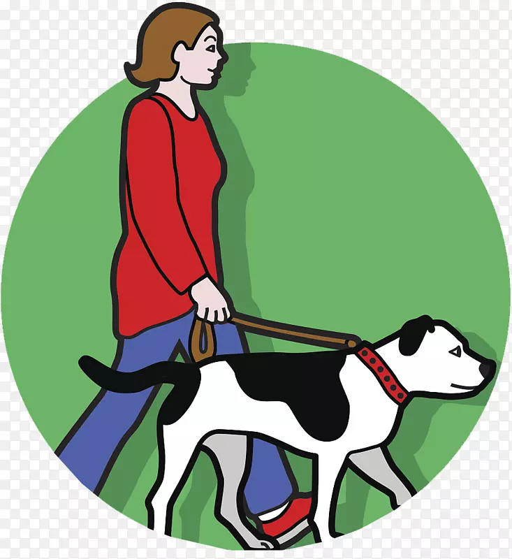 矢量插图牵着狗走路的女人