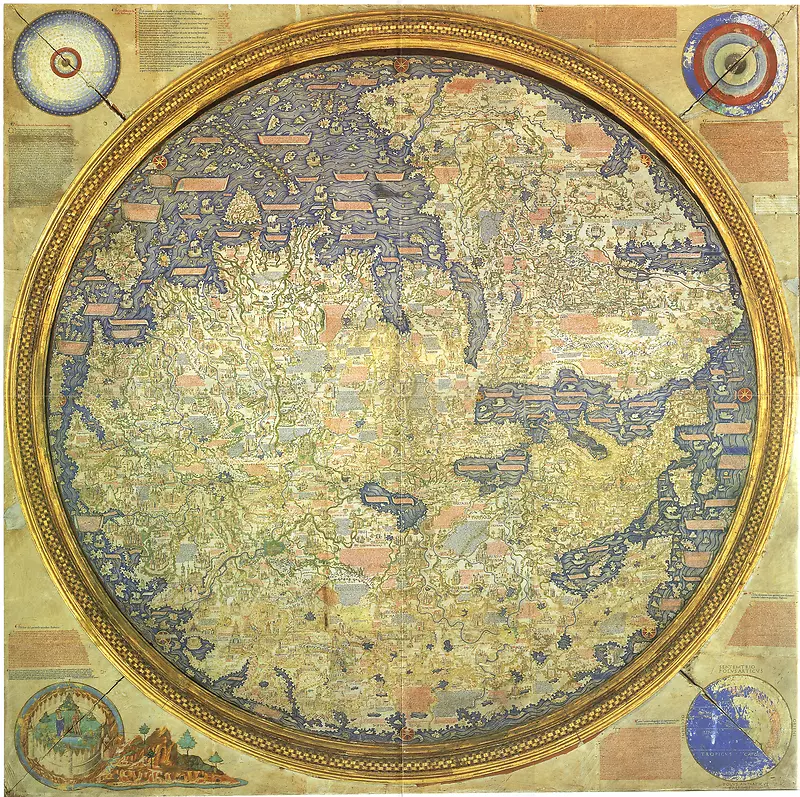 复古圆形里的世界地图