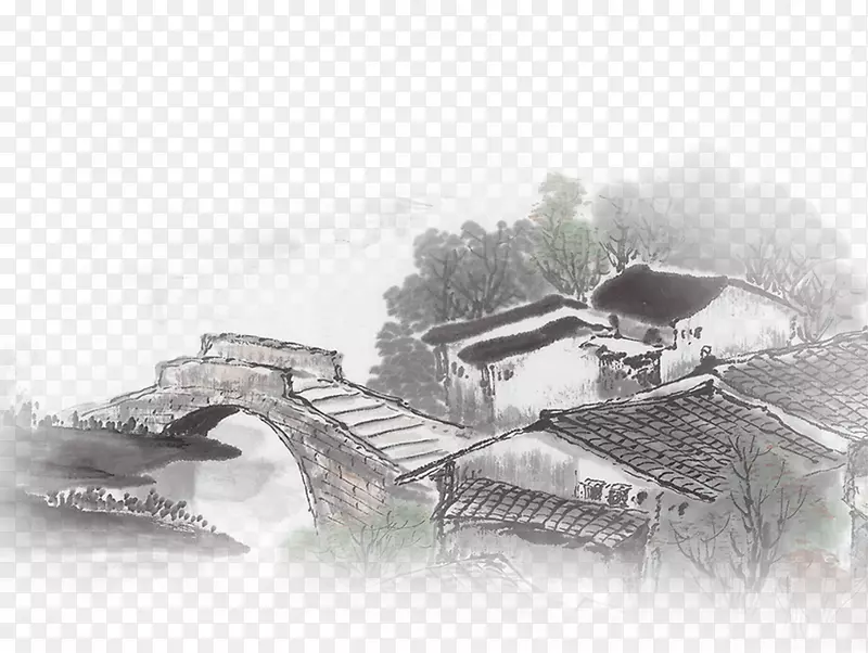 卡通手绘水墨建筑